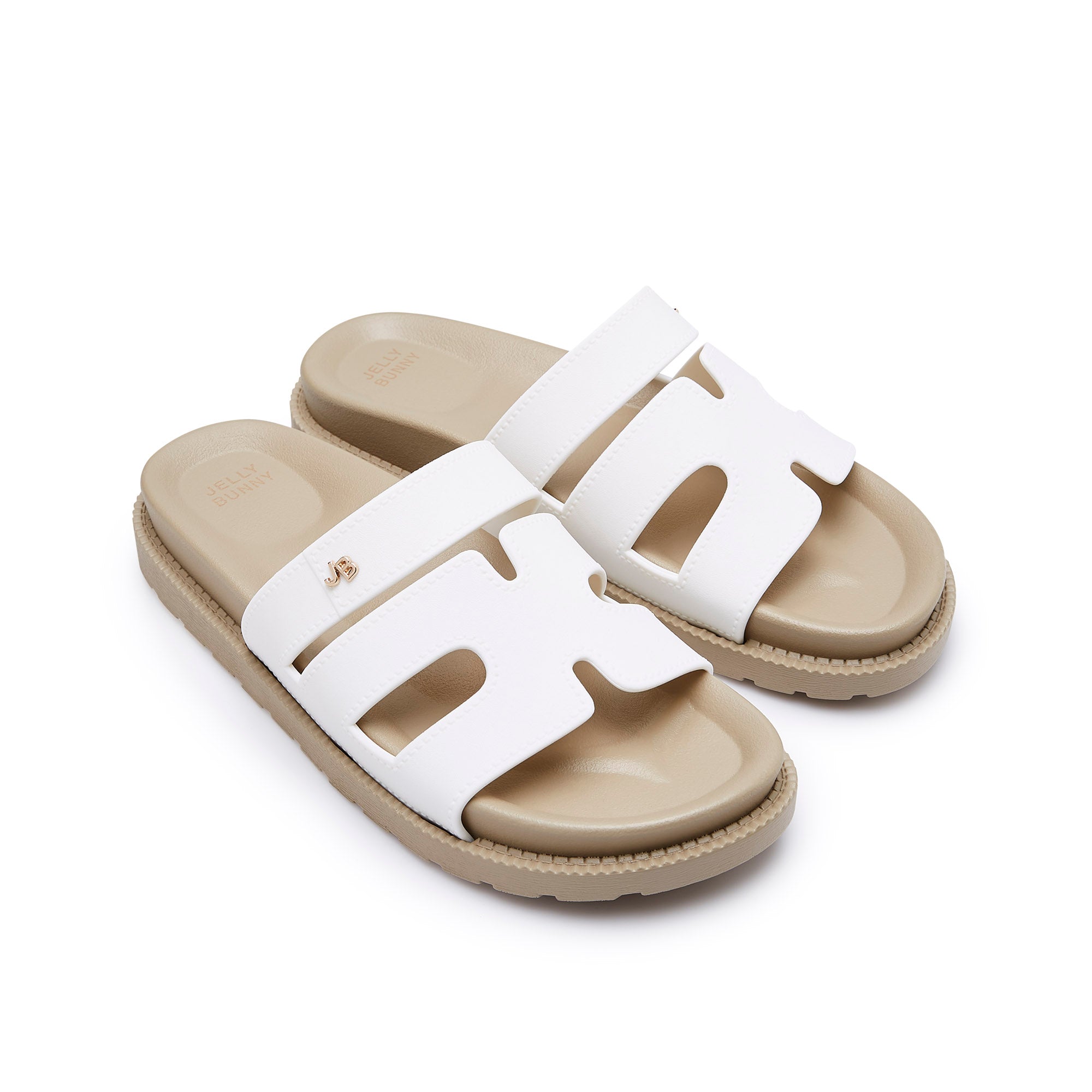 Sena Plain Flat Sandals Check White