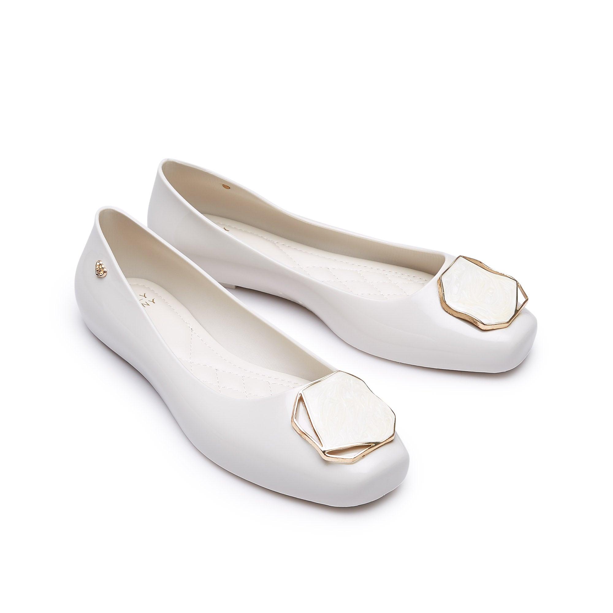 Violet Flat Ballerinas Ivory