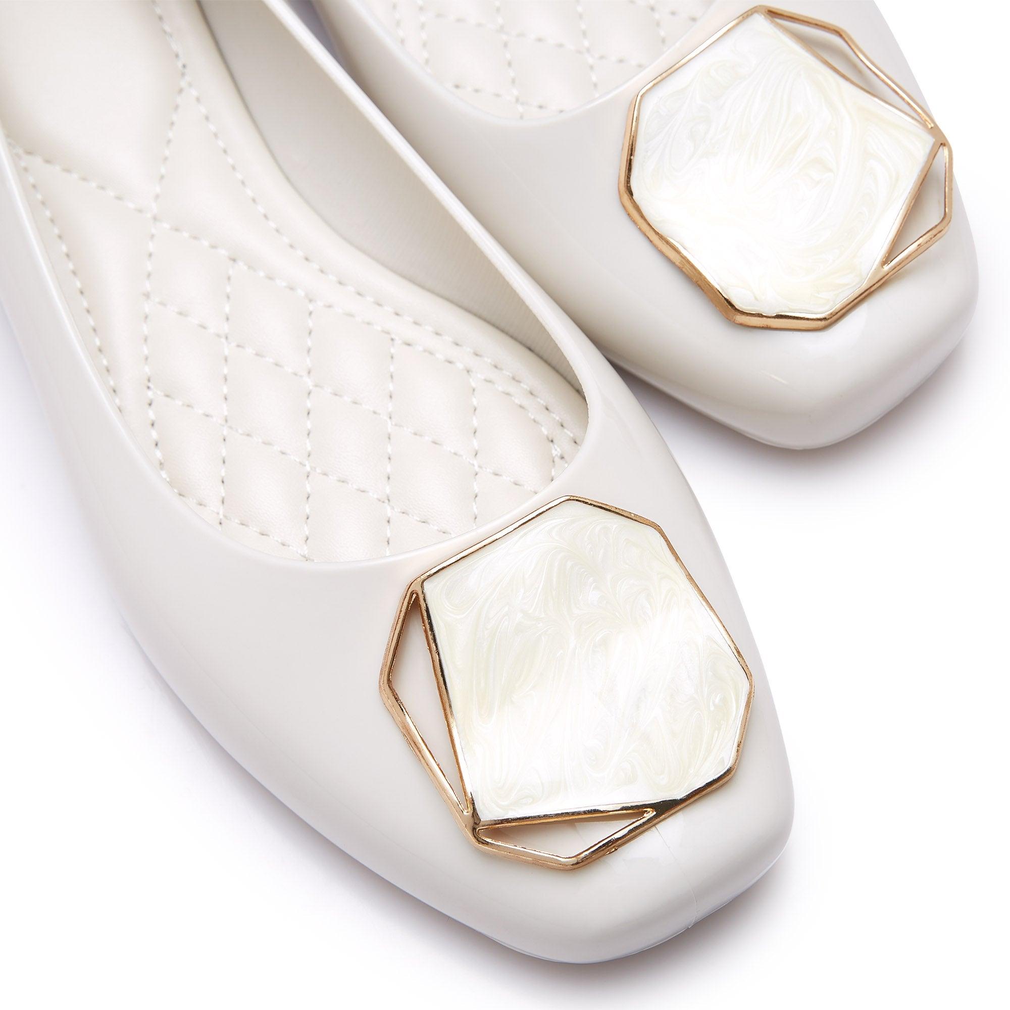 Violet Flat Ballerinas Ivory