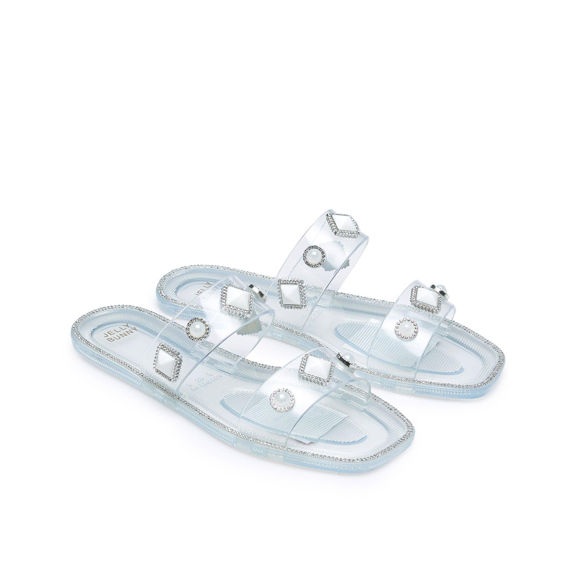 Helen Crystal Flat Sandals White