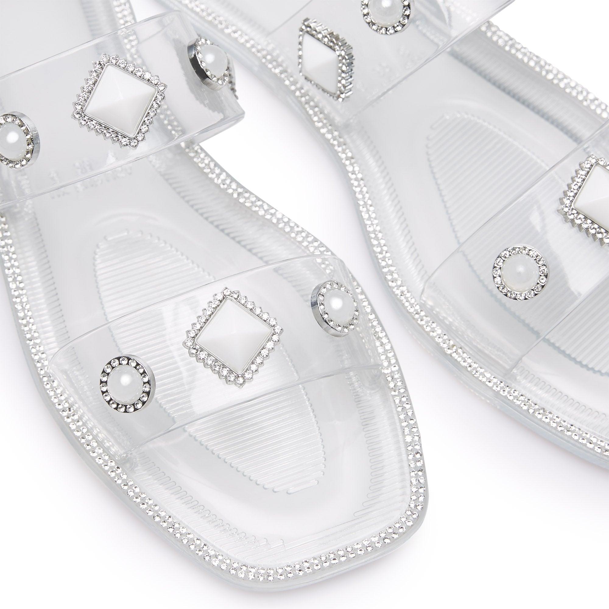 Helen Crystal Flat Sandals White