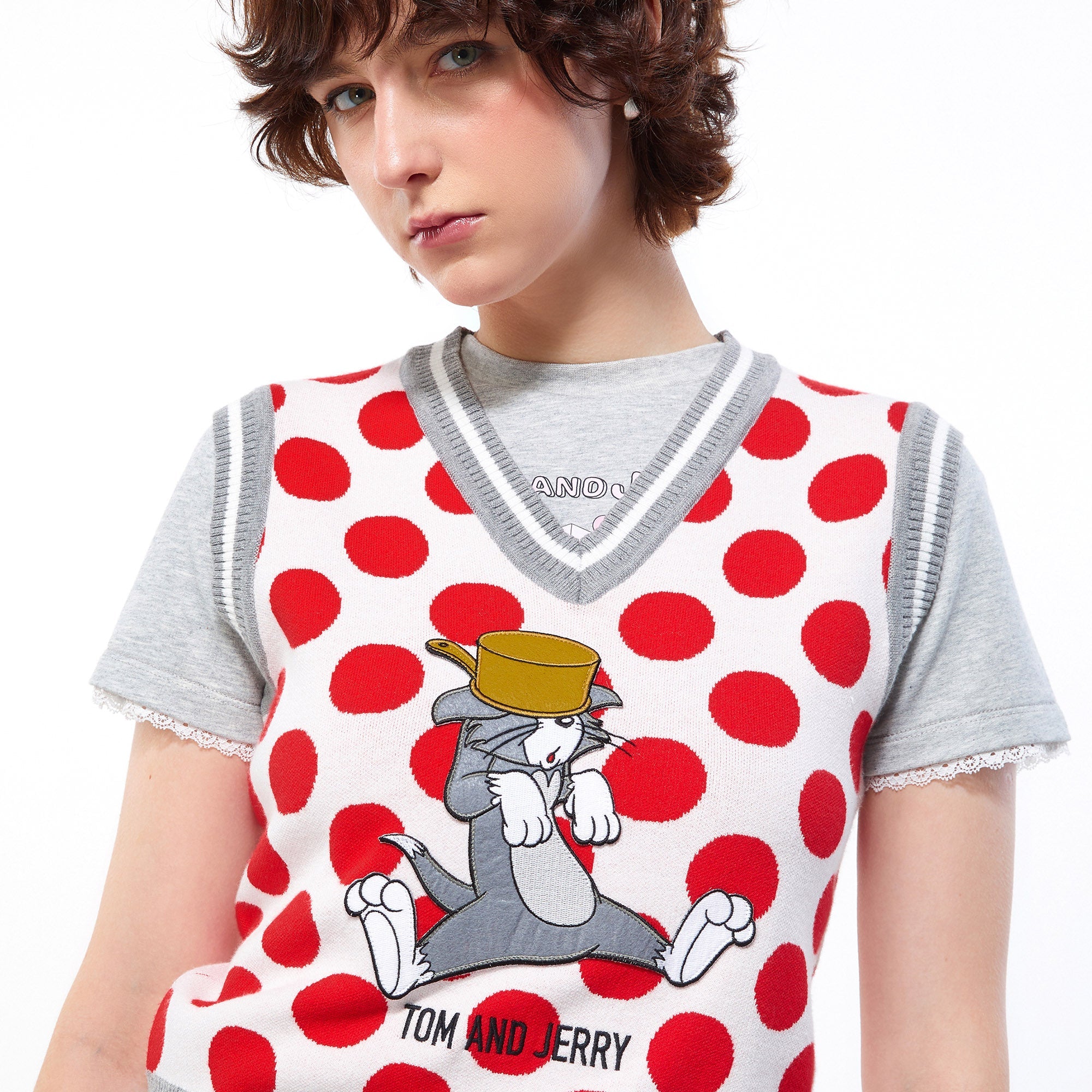 Tom and Jerry Polka-Dot Knit Vest Multi Color