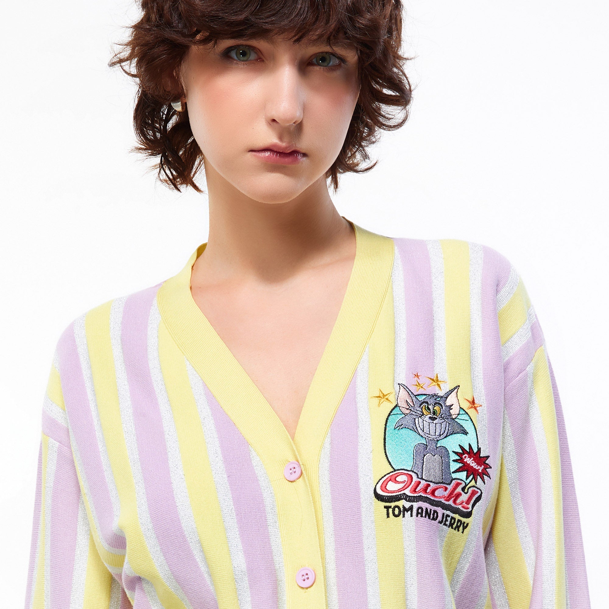 Quirky Tom and Jerry Striped Cardigan Multi Color