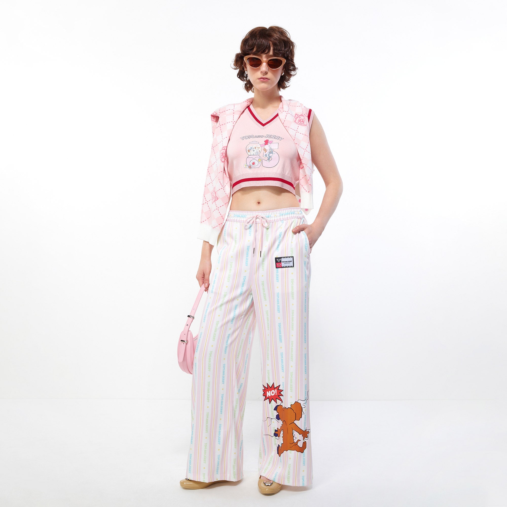 Pastel Tom and Jerry Stripe Wide-Leg Pants Multi Color