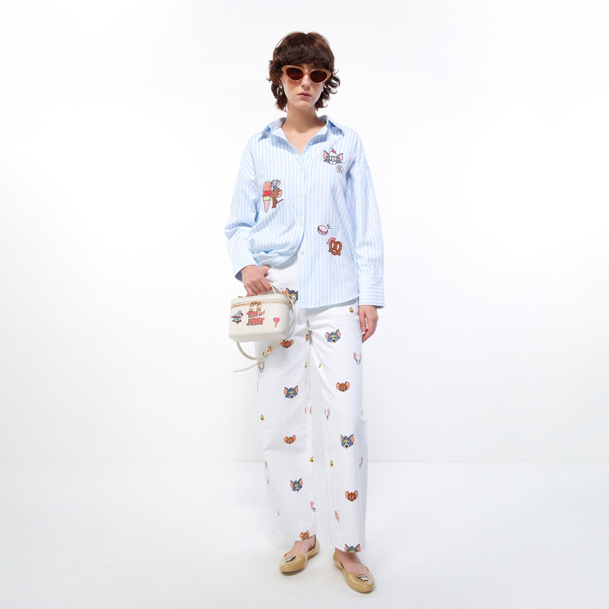 Tom and Jerry Sweet Ice-Cream Striped Oversized Shirt Multi Color