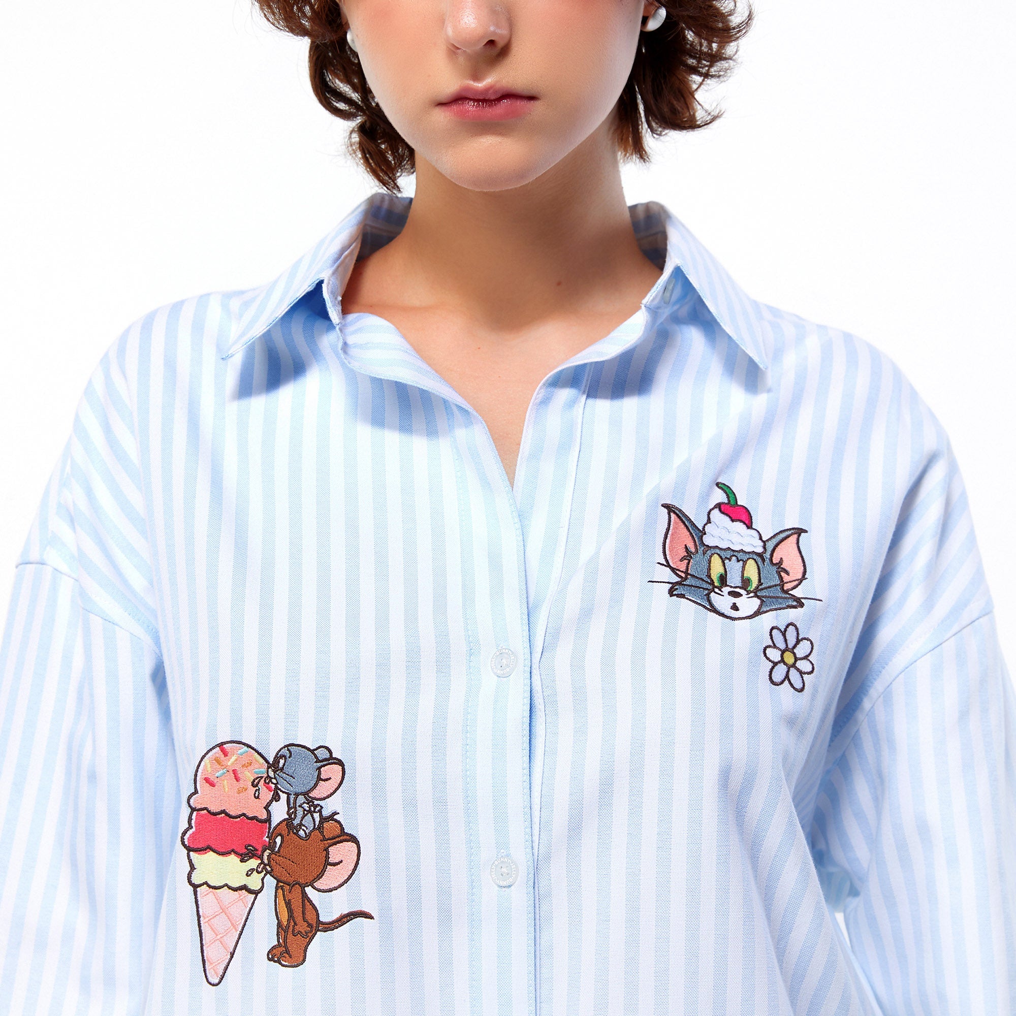 Tom and Jerry Sweet Ice-Cream Striped Oversized Shirt Multi Color