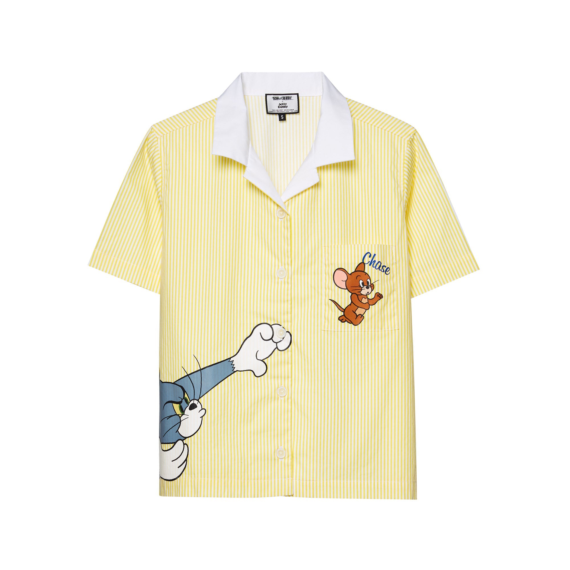 Tom and Jerry Chase Scene Stripe Bowling Shirt Yellow