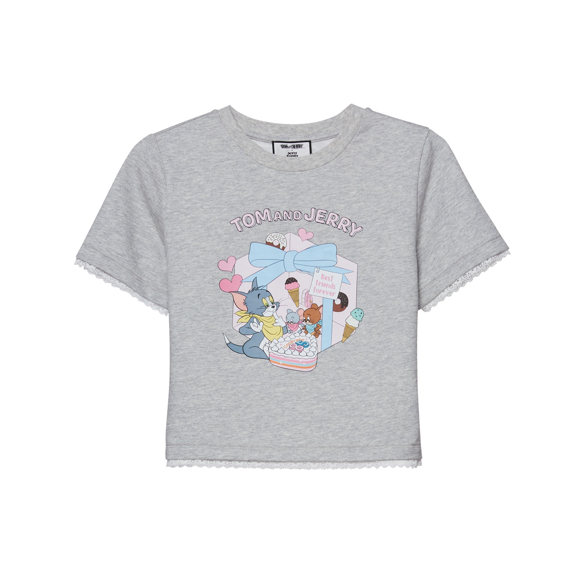 Happy 85Th Birthday Tom and Jerry Crop Tee Grey