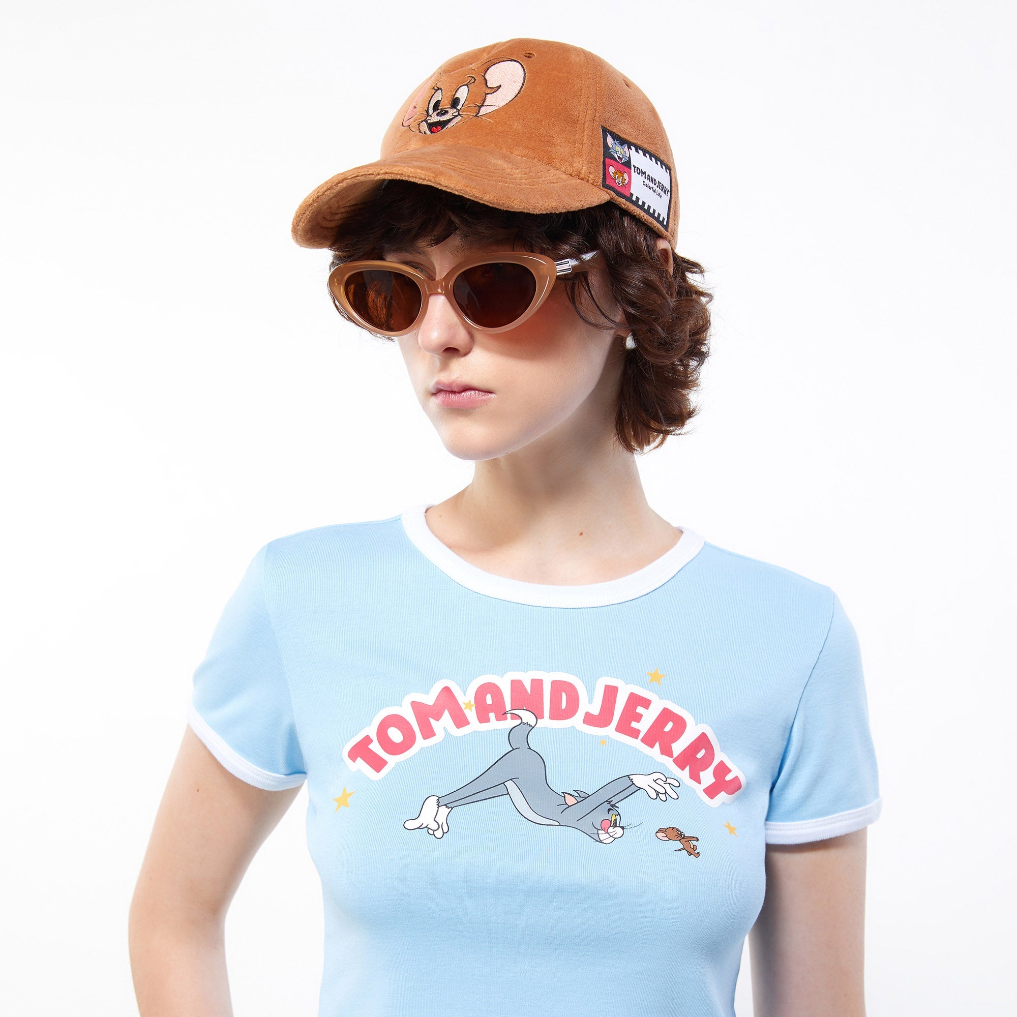 Tom and Jerry Chase Scene Crop Ringer Tee Blue