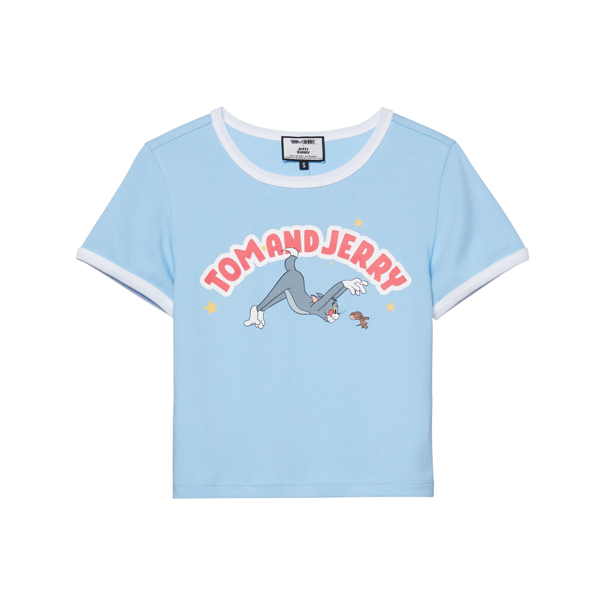 Tom and Jerry Chase Scene Crop Ringer Tee Blue